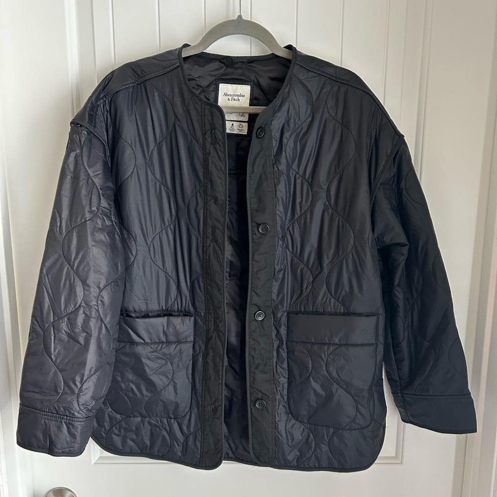 Abercrombie & Fitch Womens Quilted Liner Jacket Black Small Nylon Relaxed Fit
